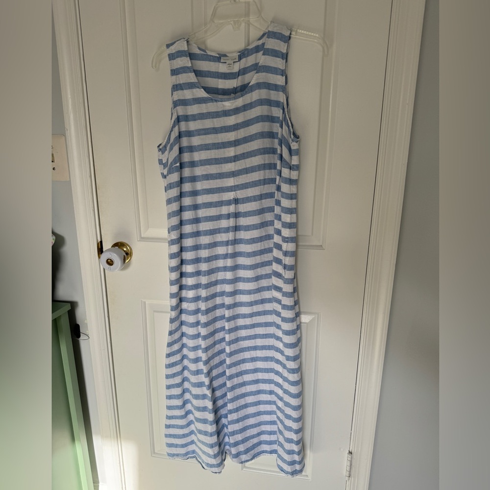J. Jill blue and white striped linen sleeveless maxi dress, size L petite